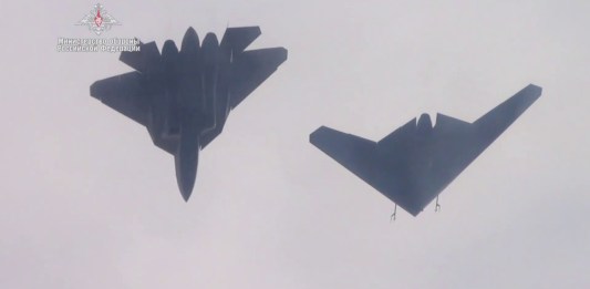 The Su-57 and an earlier version of the S-70 Okhotnik flying together
