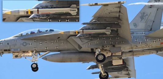 US Navy FA-18F Super Hornet carrying a live AGM-88G AARGM-ER missile