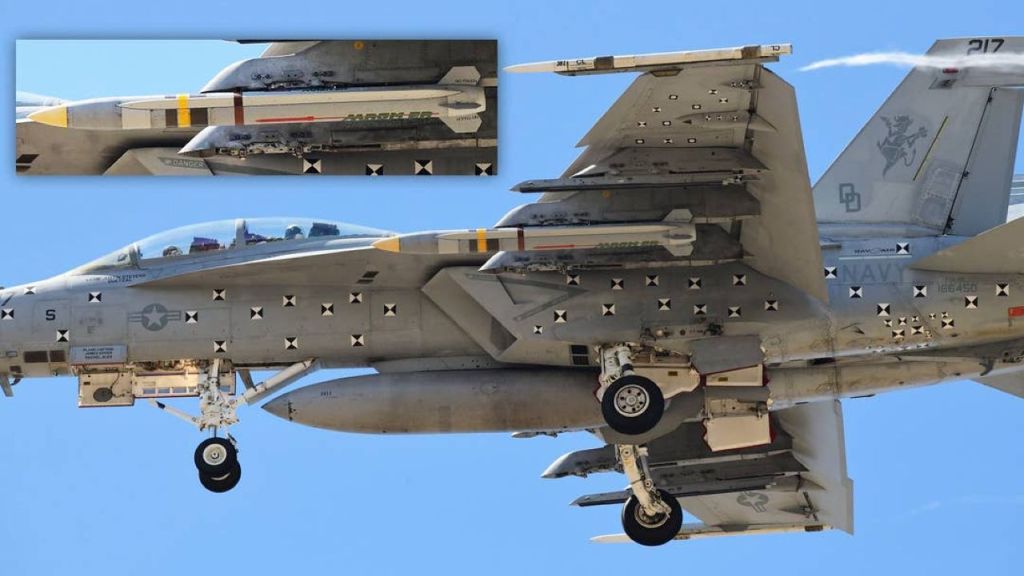 US Navy FA-18F Super Hornet carrying a live AGM-88G AARGM-ER missile