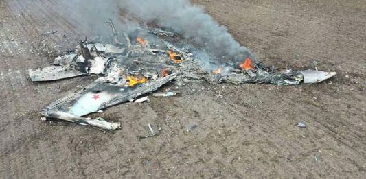 Wreckage of a Russian Su-35 that was shot down in early April by MANPADS