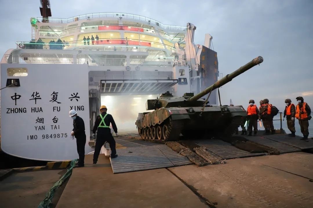 A VT-4 MBT coming out of a RoRo vessel