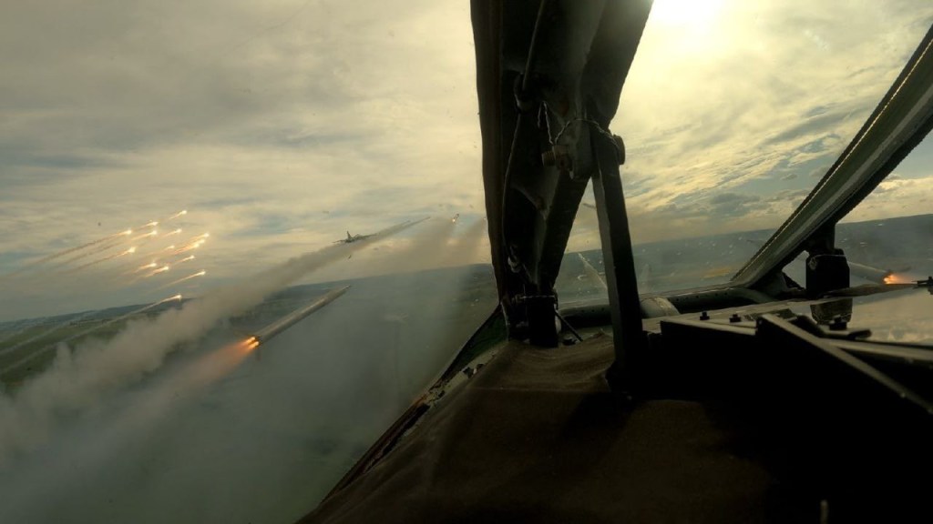 Russian Su-25 aircraft firing S-13 rockets in Ukraine
