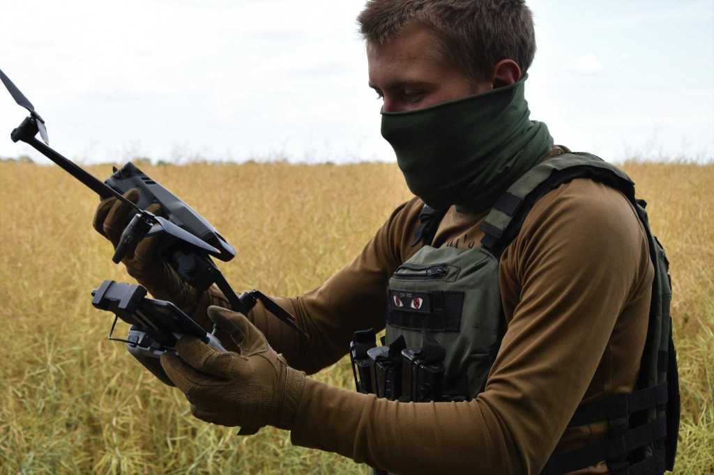 Drone Operator From Ukraine's 36th Marine Brigade with a DJI Mavic 3 UAV