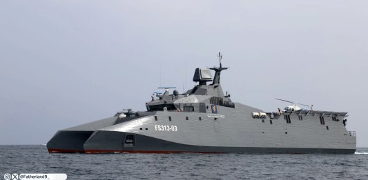 The IRGC Navy's Shahid Sayyad Shirazi of the Shahid Soleimani-class catamarans. Source: 'fatherland9_' on X (formerly Twitter)